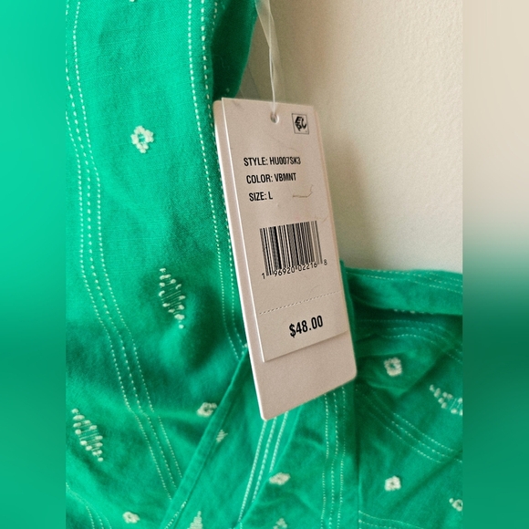 HURLEY Set Crop Top Blouse Puff Sleeve Mini Skirt Cotton Green Size L - Picture 4 of 11